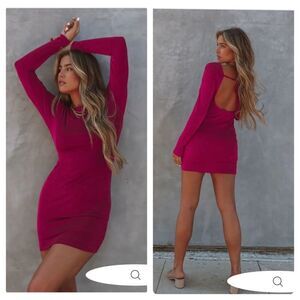 🛍NWT VICI STRIKING BACKLESS KNIT BODYCON DRESS BERRY summer wedding mini